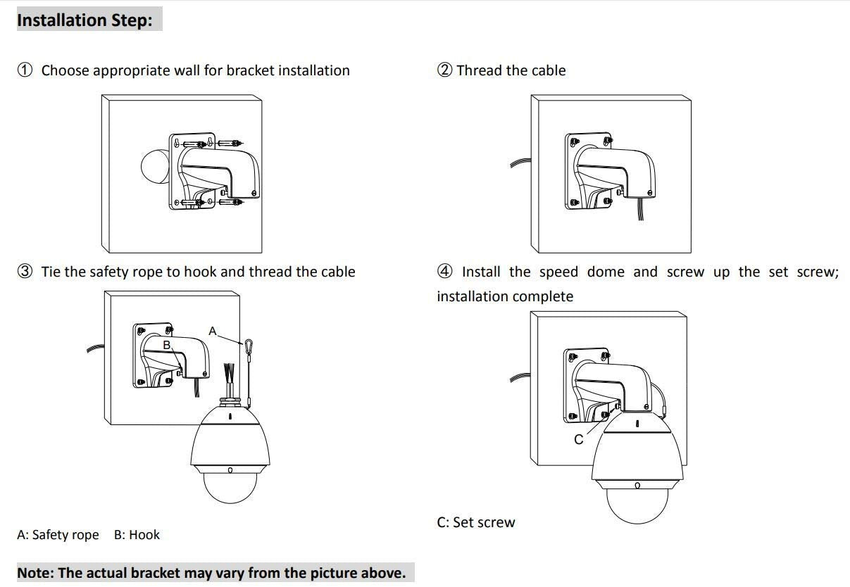 DS-1618ZJ Short Arm Indoor/Outdoor Wall Mount Bracket for Most Hikvision PTZ DS-2DE5184-AE