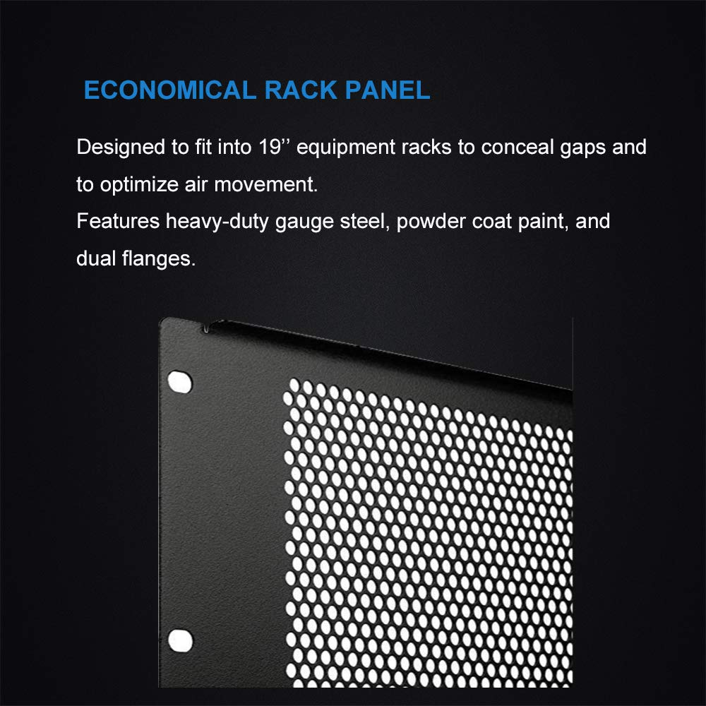 KENUCO Blank Rack Mount Panel Spacer with Venting for 19-Inch Server Network Rack Enclosure Or Cabinet Black