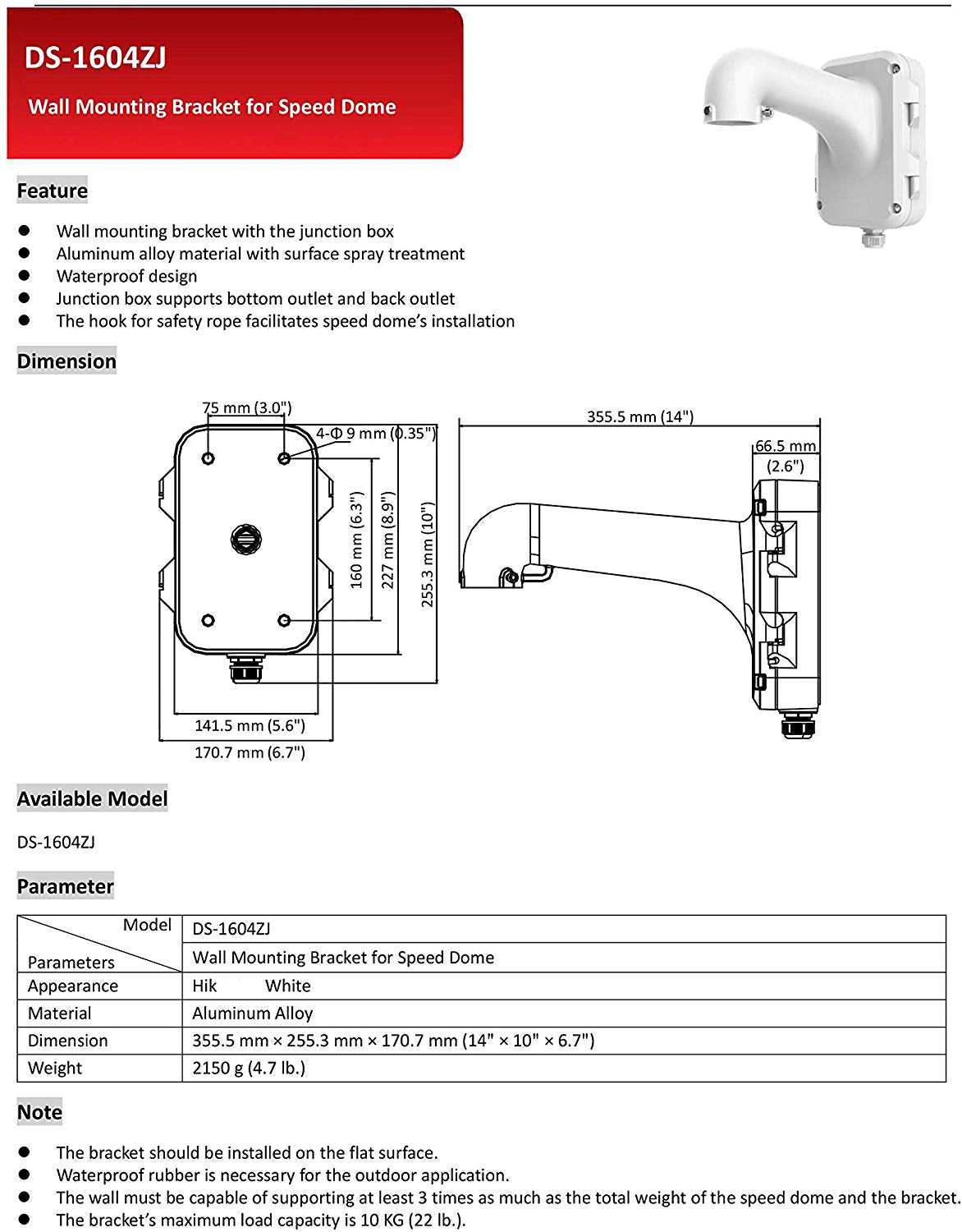 DS-1604ZJ-BOX Mounting Bracket with Backbox for PTZ Speed Dome