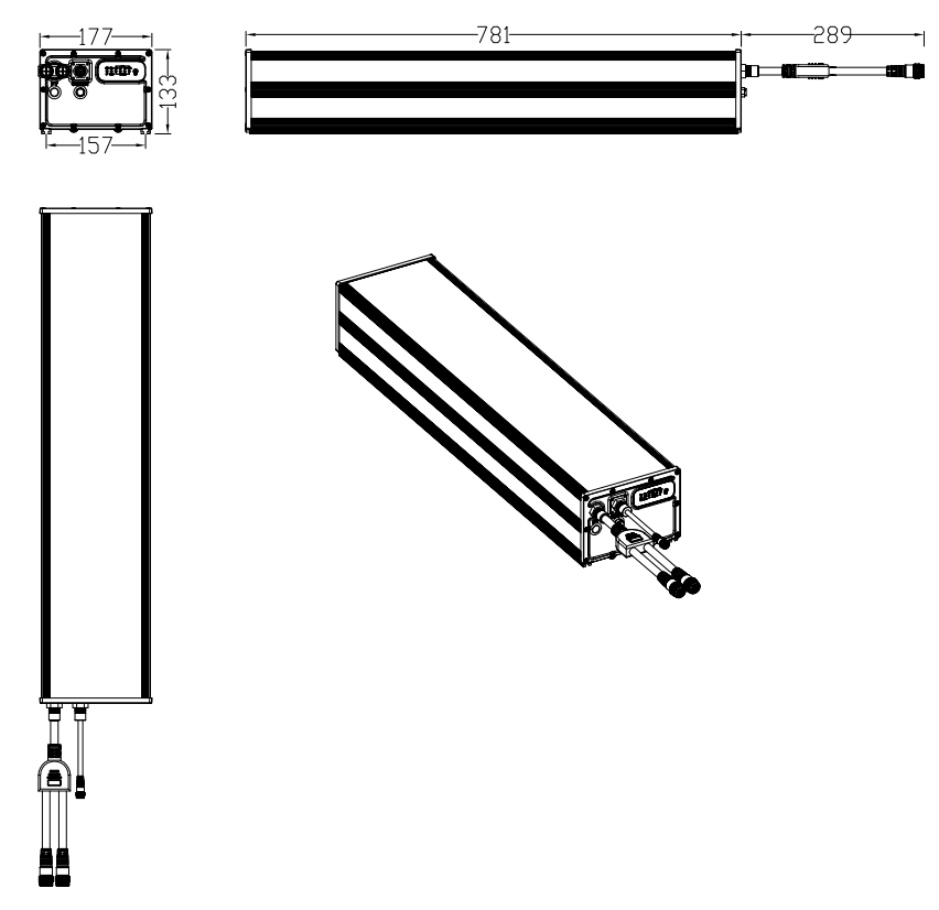 Battery dimensions 781 x 177 x 133 mm