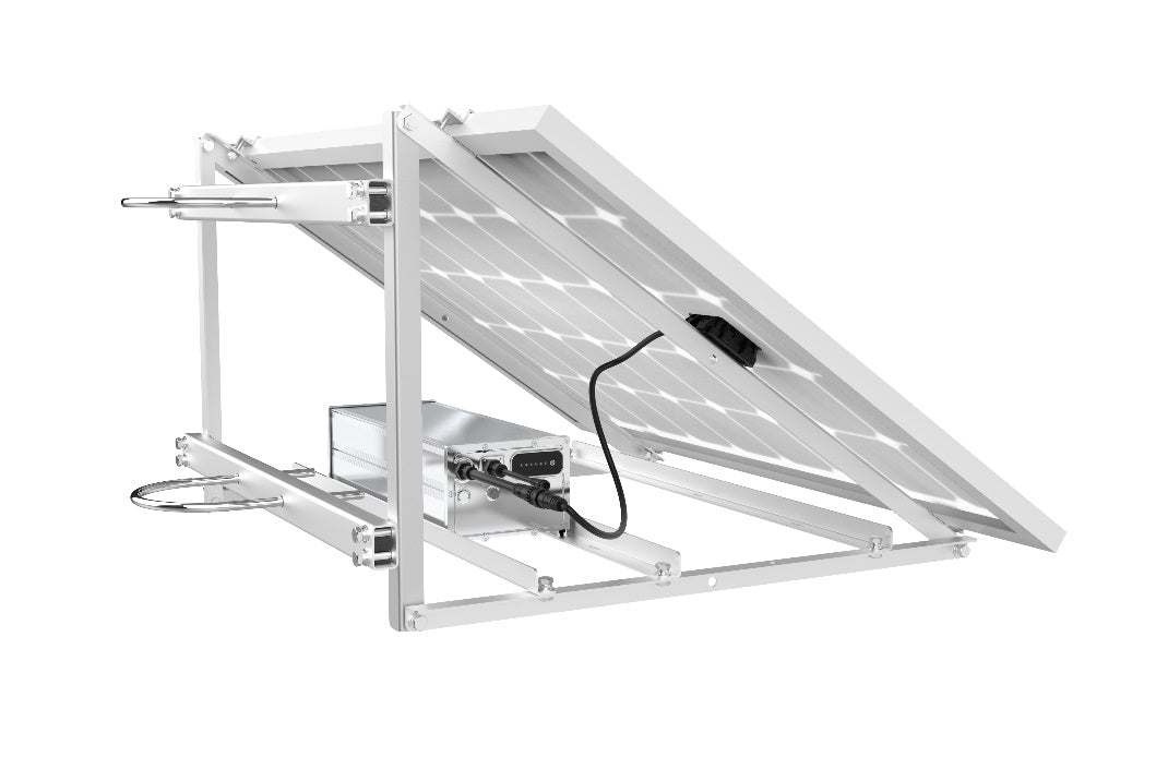 Assembled solar system rear view with battery in tray