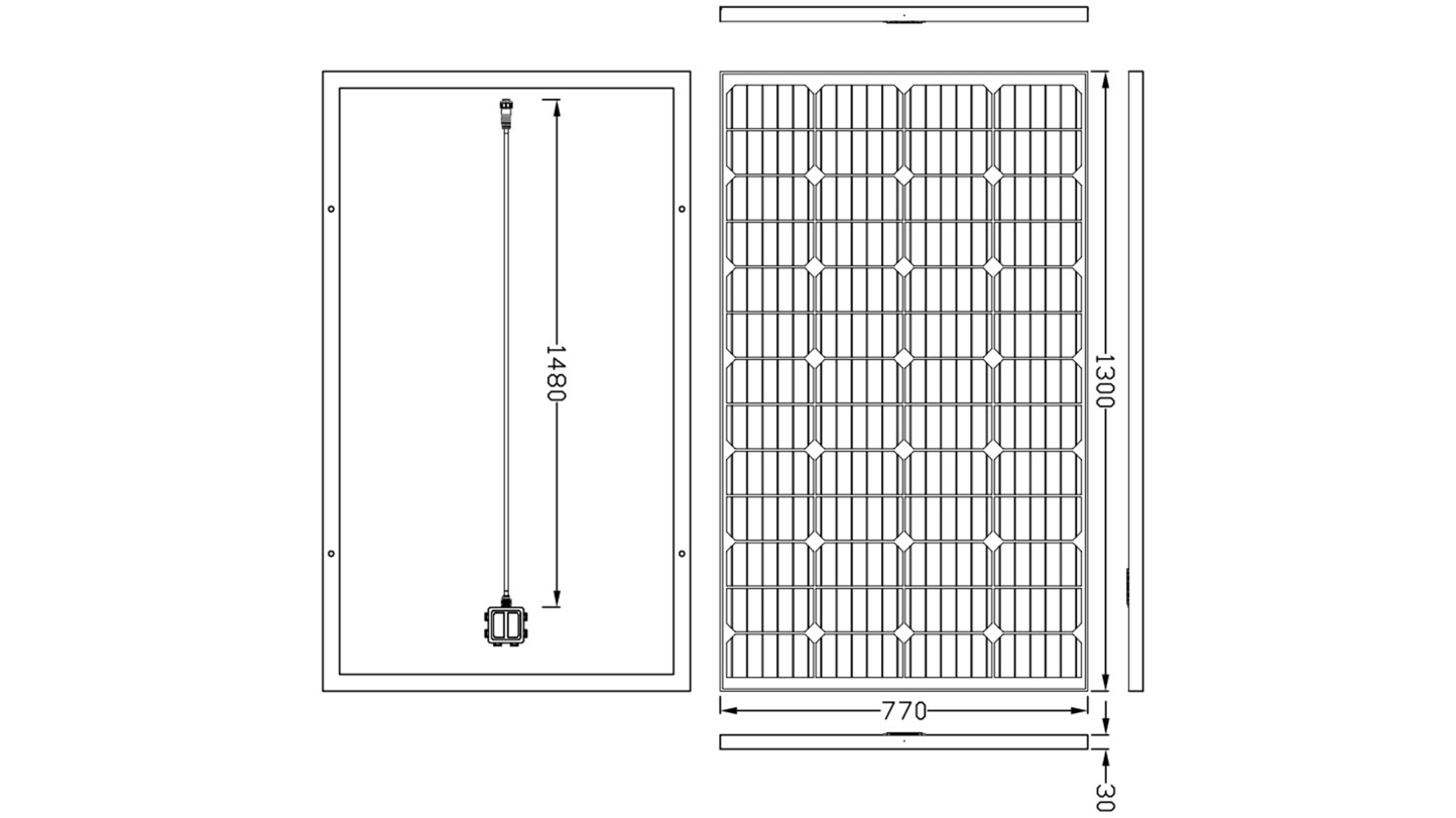 Panel dimensions 1300 x 770 x 30 mm