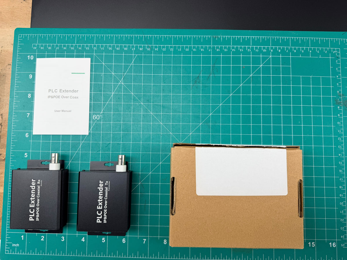 OTK-POE-COX kit contents: transmitter, receiver, user manual and box