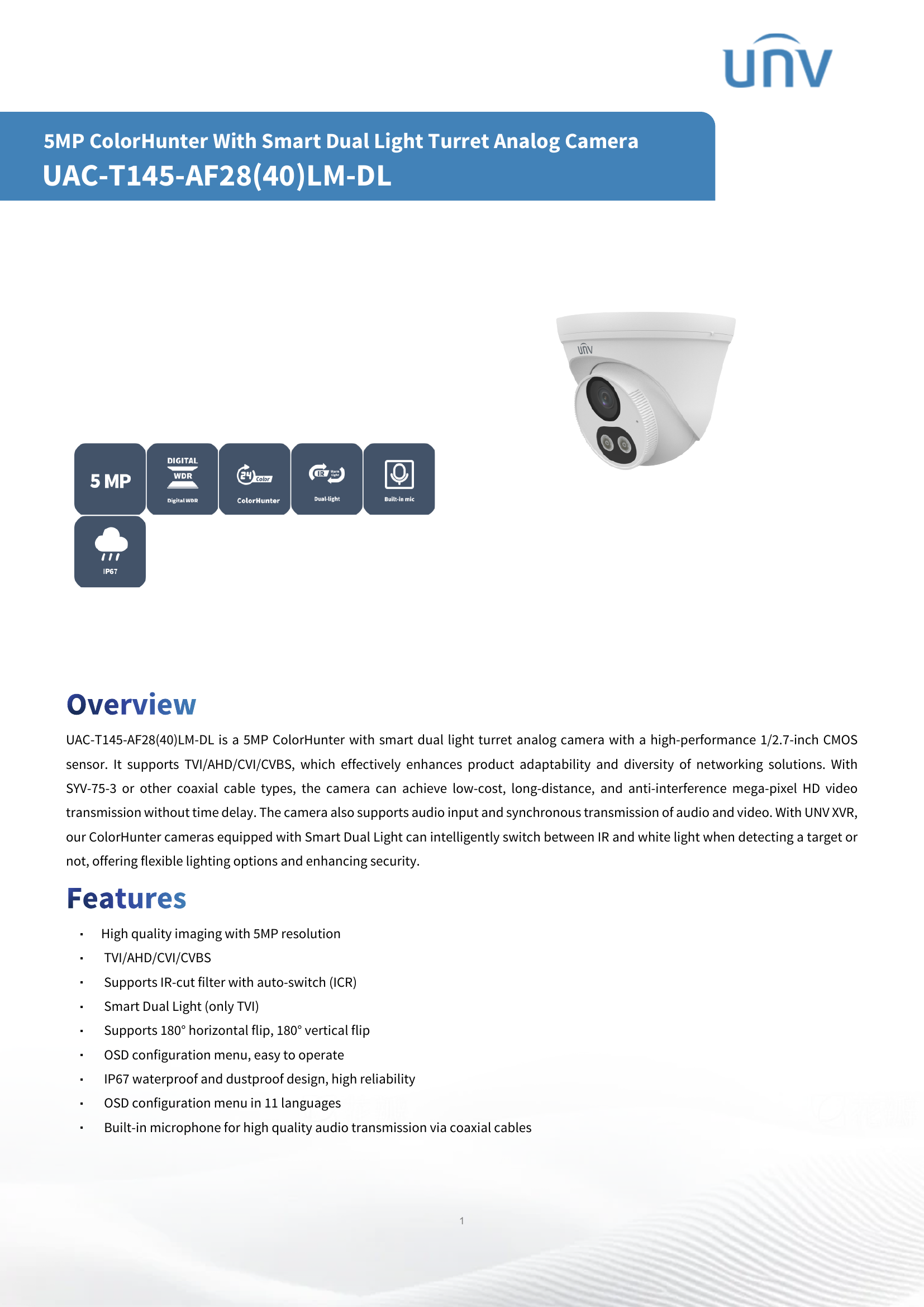 UAC-T145-AF28M-DL LightHunter Turret Dual-Light 5MP
