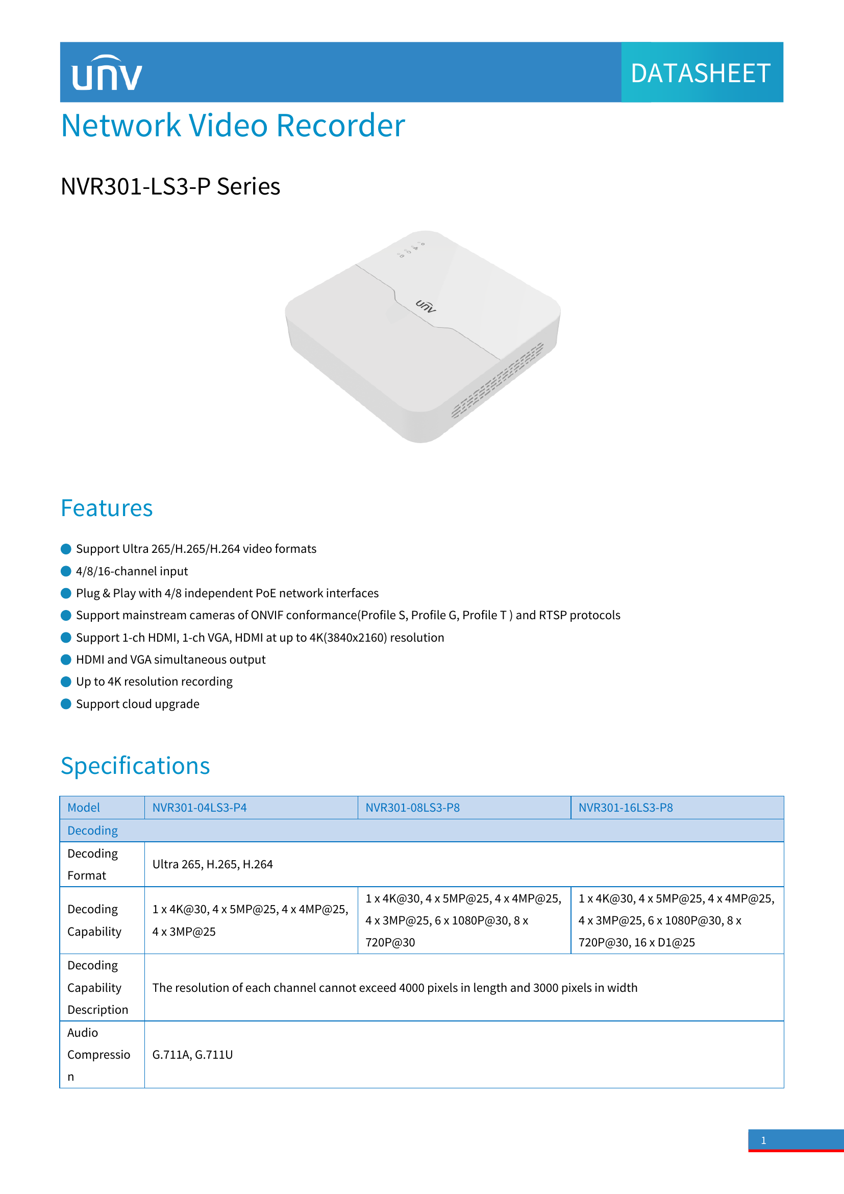 NVR301‑08LS3‑P8 • 8‑Channel PoE NVR