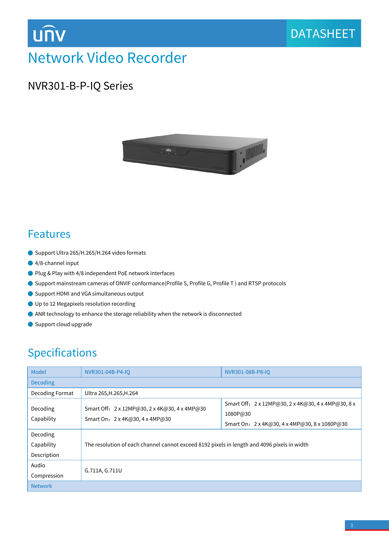 NVR301‑04B‑P4‑IQ • 4‑Channel PoE NVR