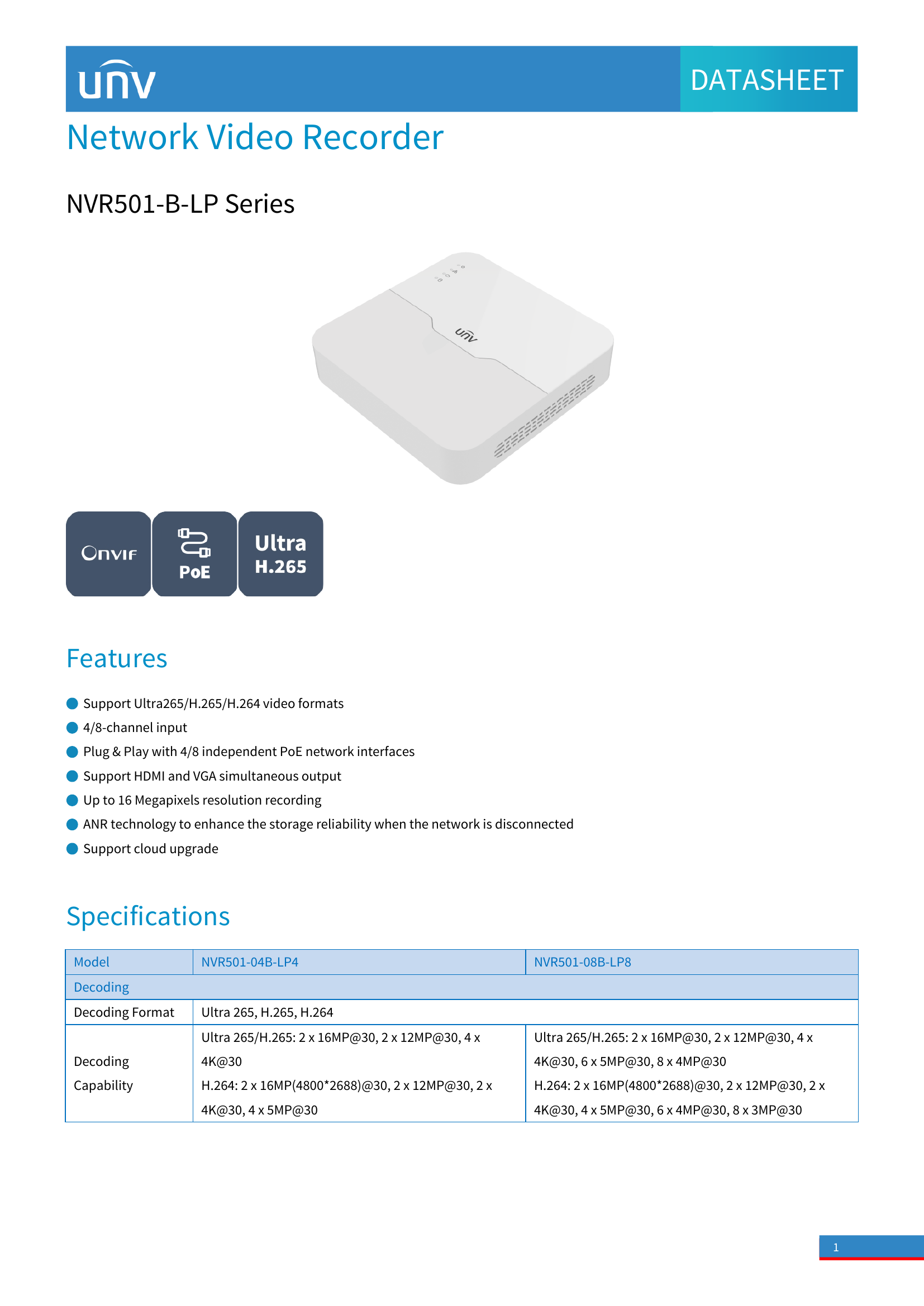 NVR501‑08B‑LP8 • 8‑Channel PoE NVR