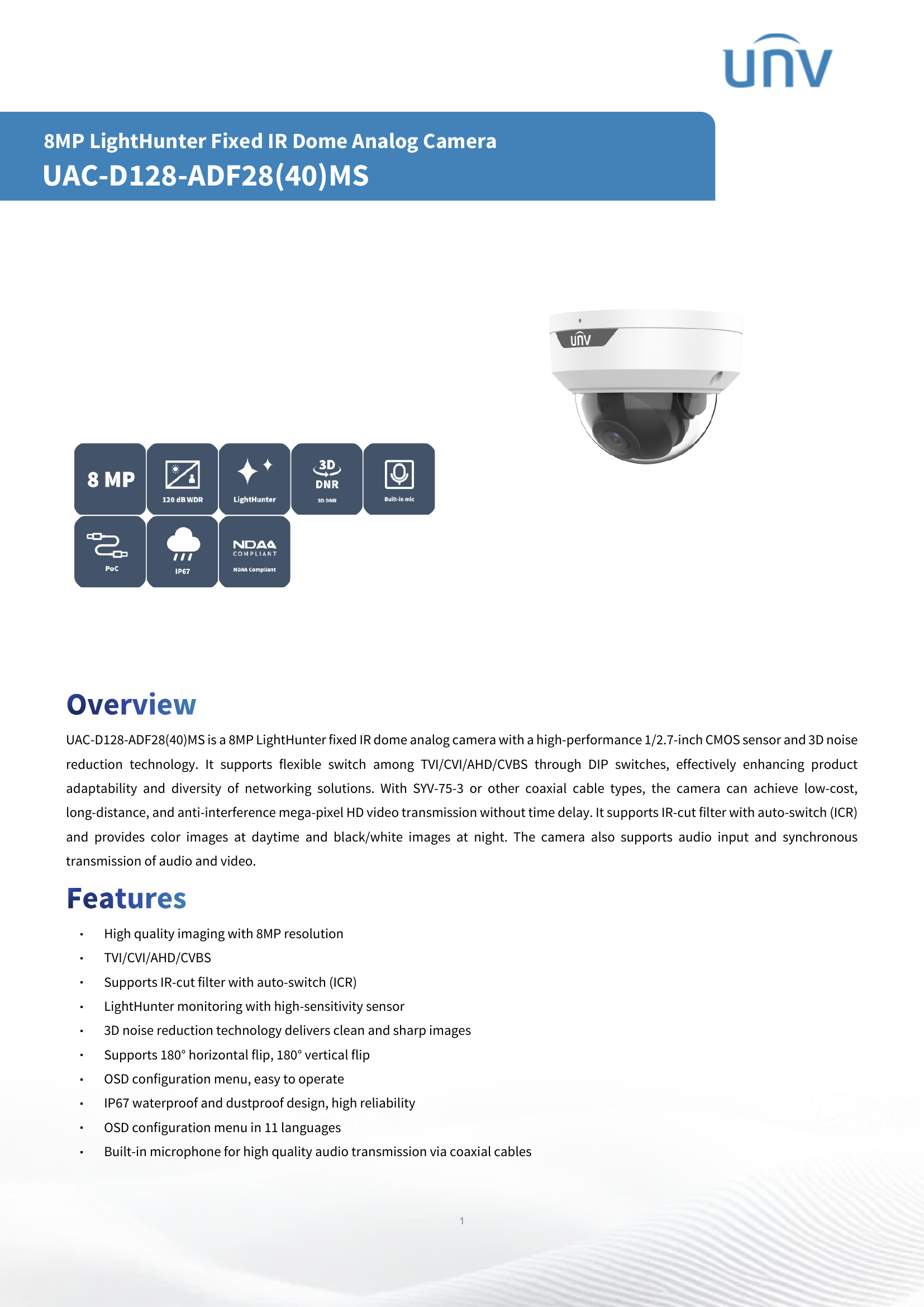 UAC-D128-ADF28MS LightHunter Dome 8MP