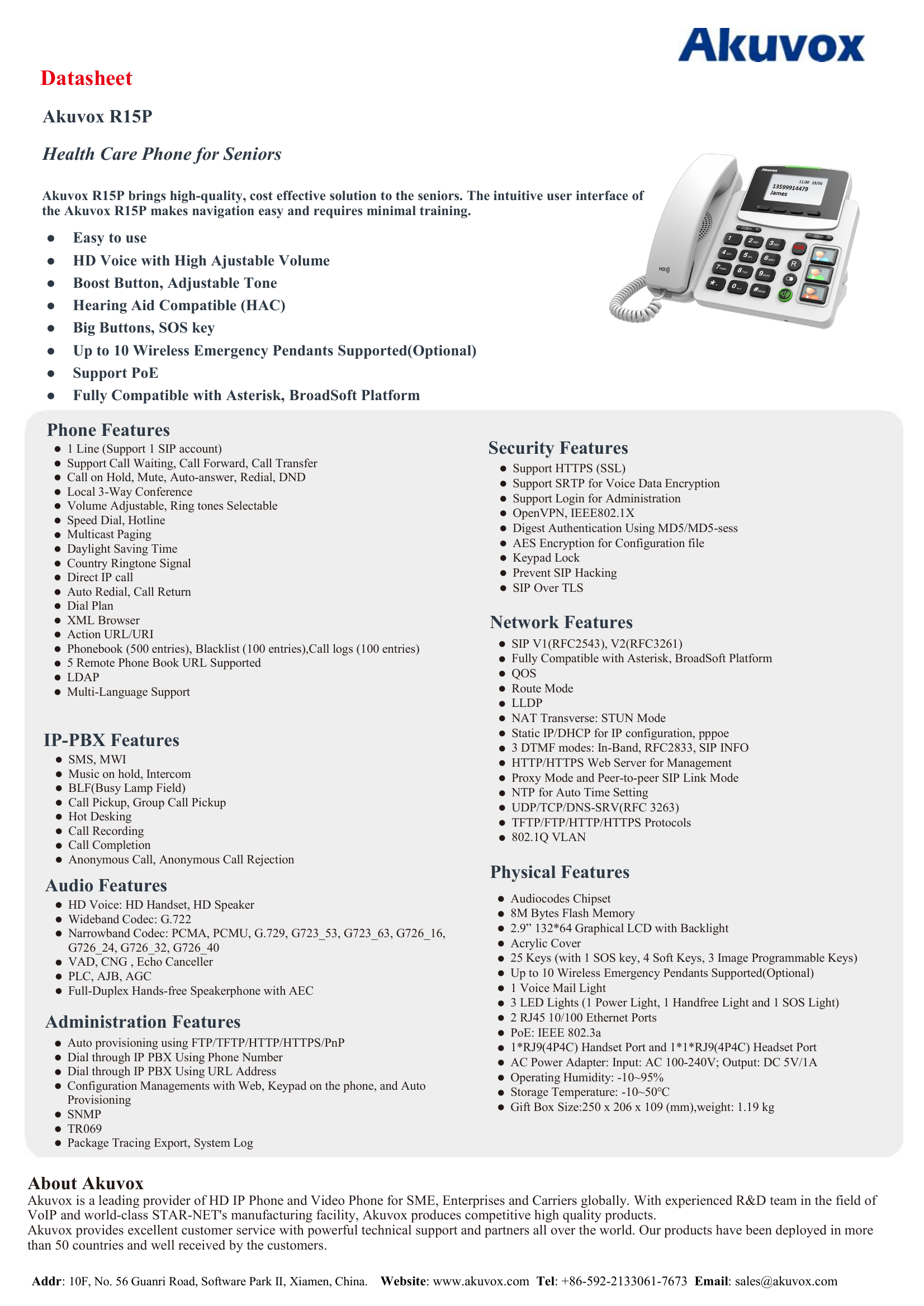 Akuvox‑R15P HD Audio Desk Phone