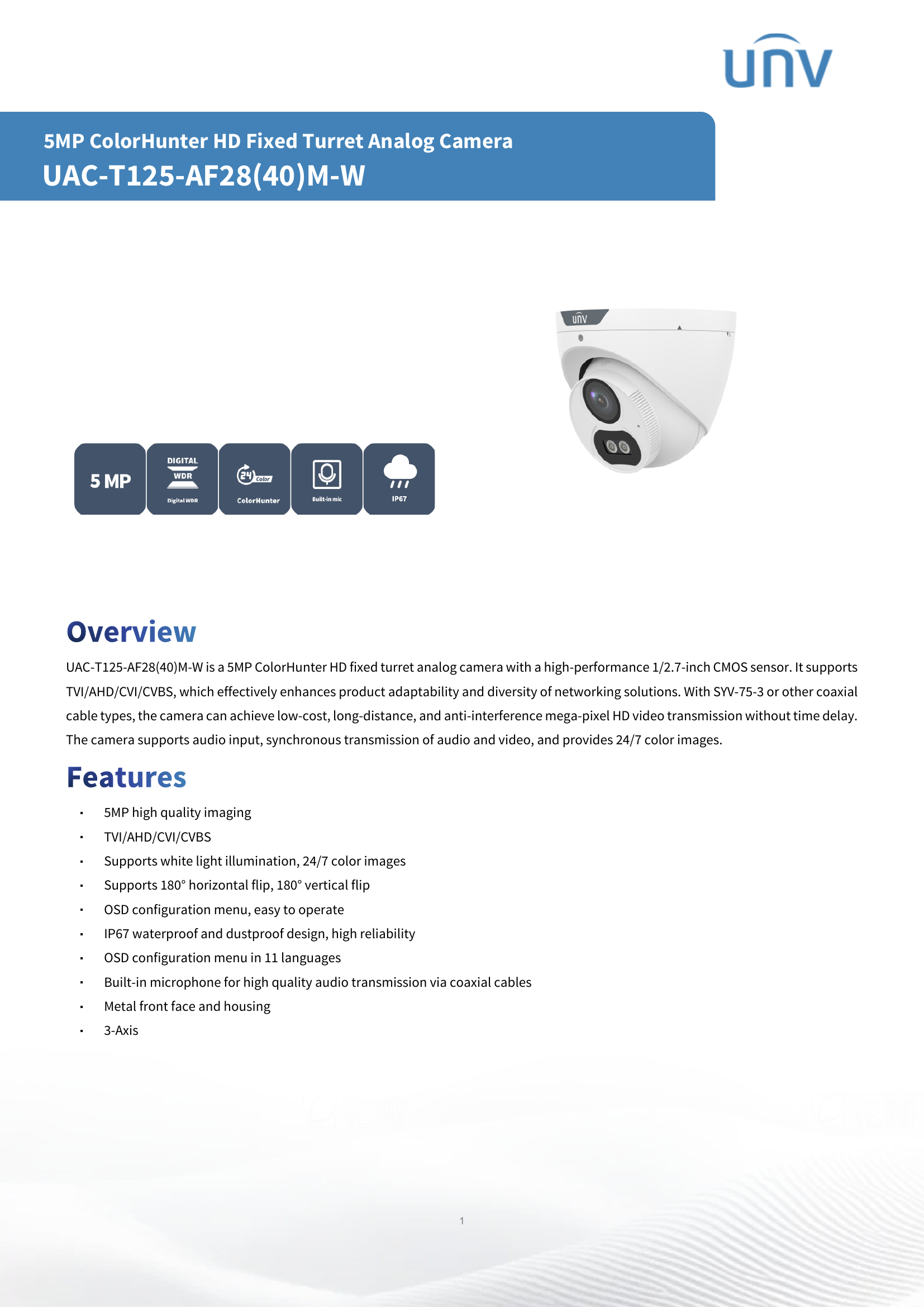 UAC-T125-AF28M-W ColorHunter Turret 5MP