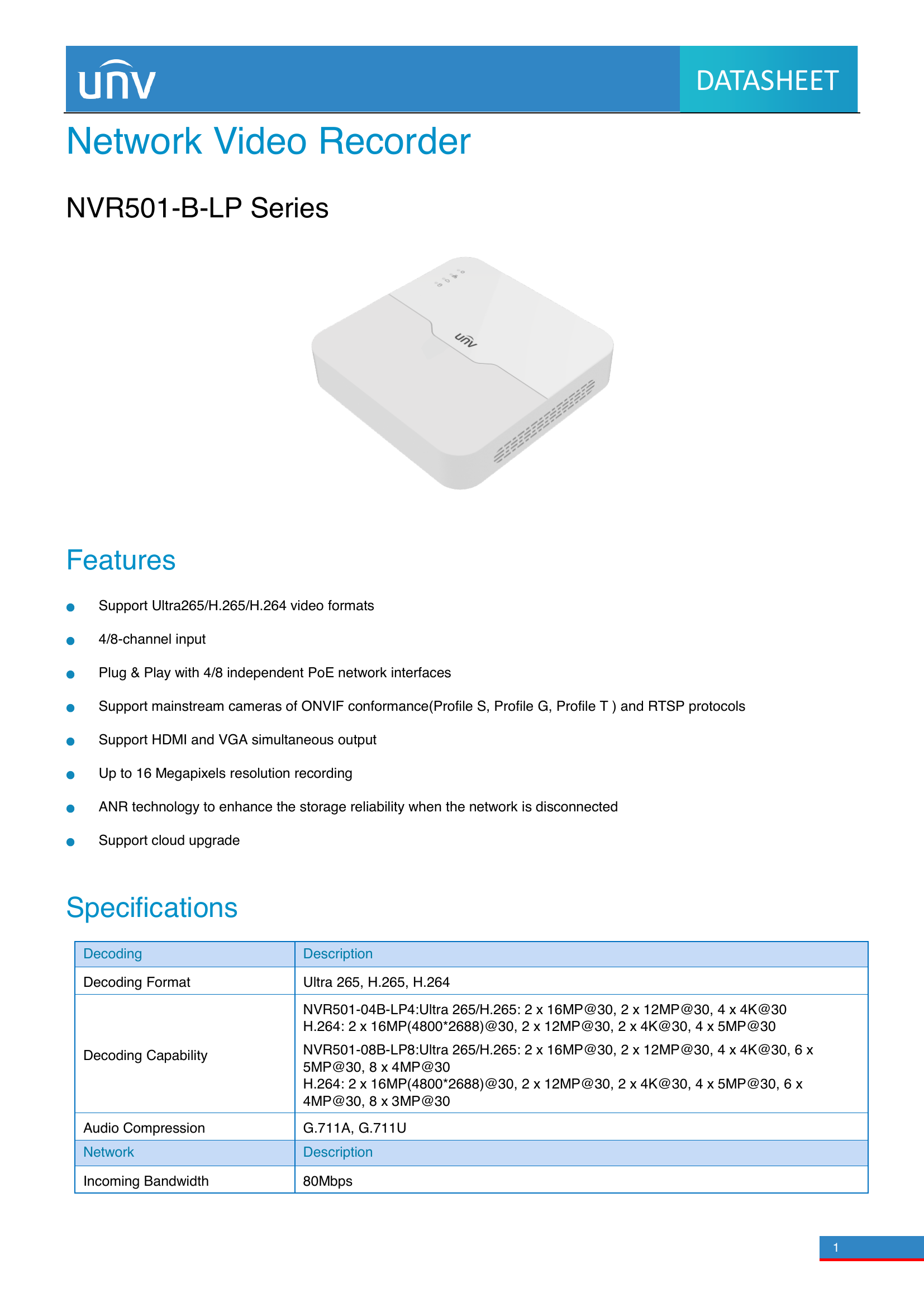 NVR501-08B-LP8 8-Channel NVR