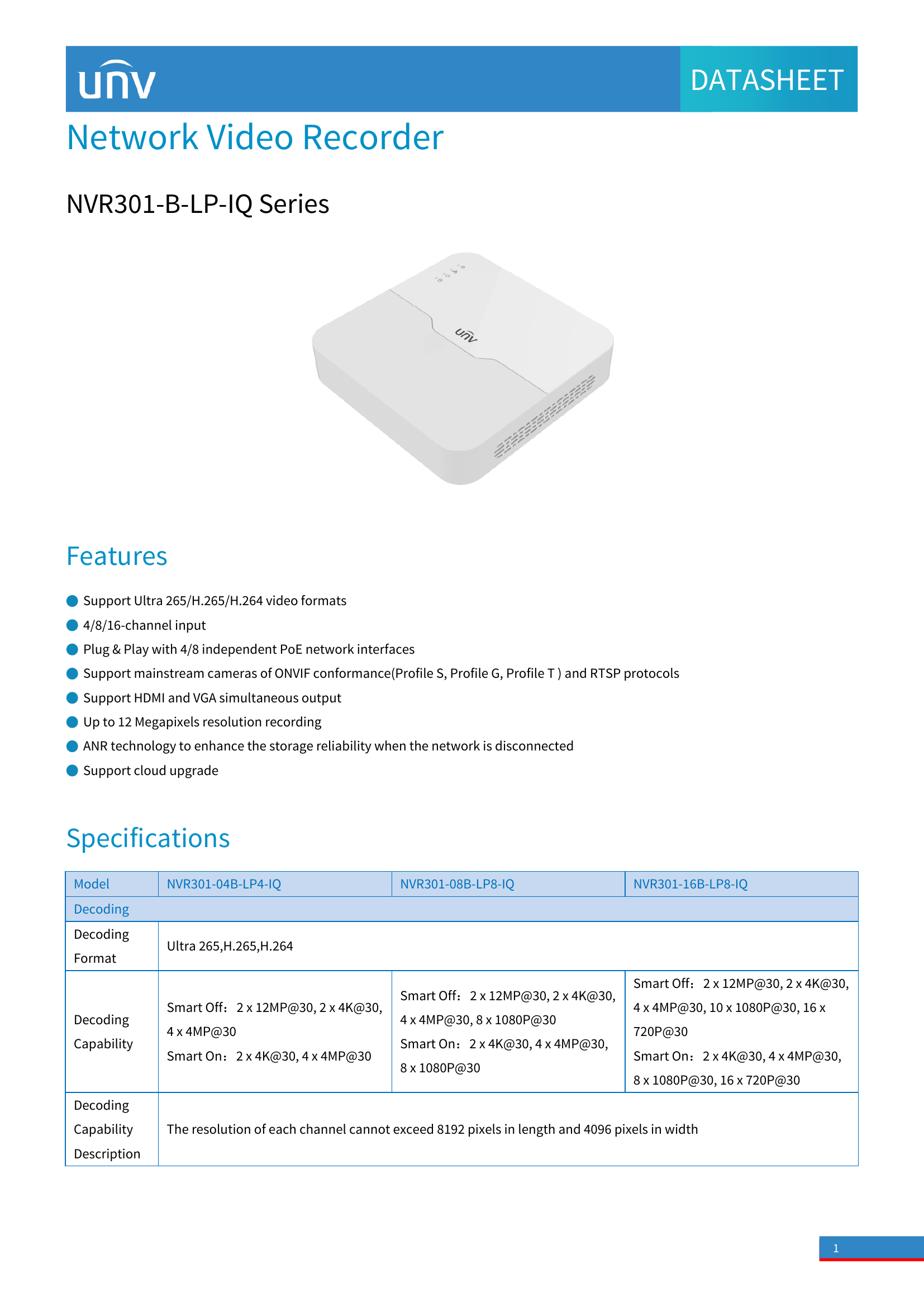NVR301‑16B‑LP8‑IQ • 16‑Channel PoE NVR