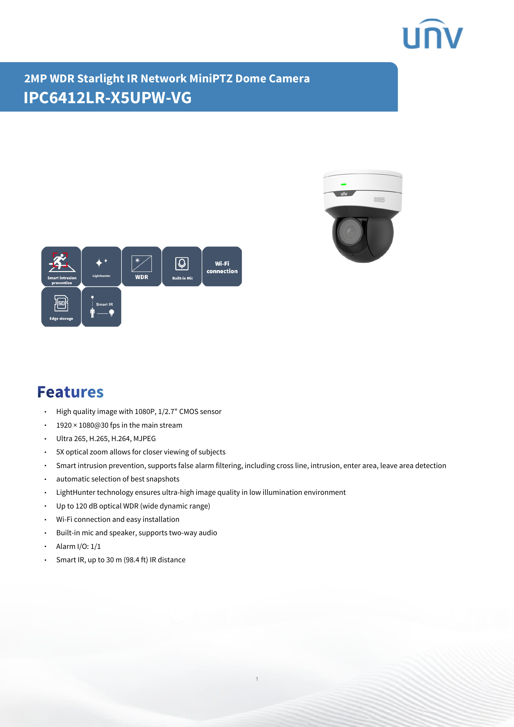 IPC6412LR-X5UPW-VG 2" Indoor Mini PTZ 2MP