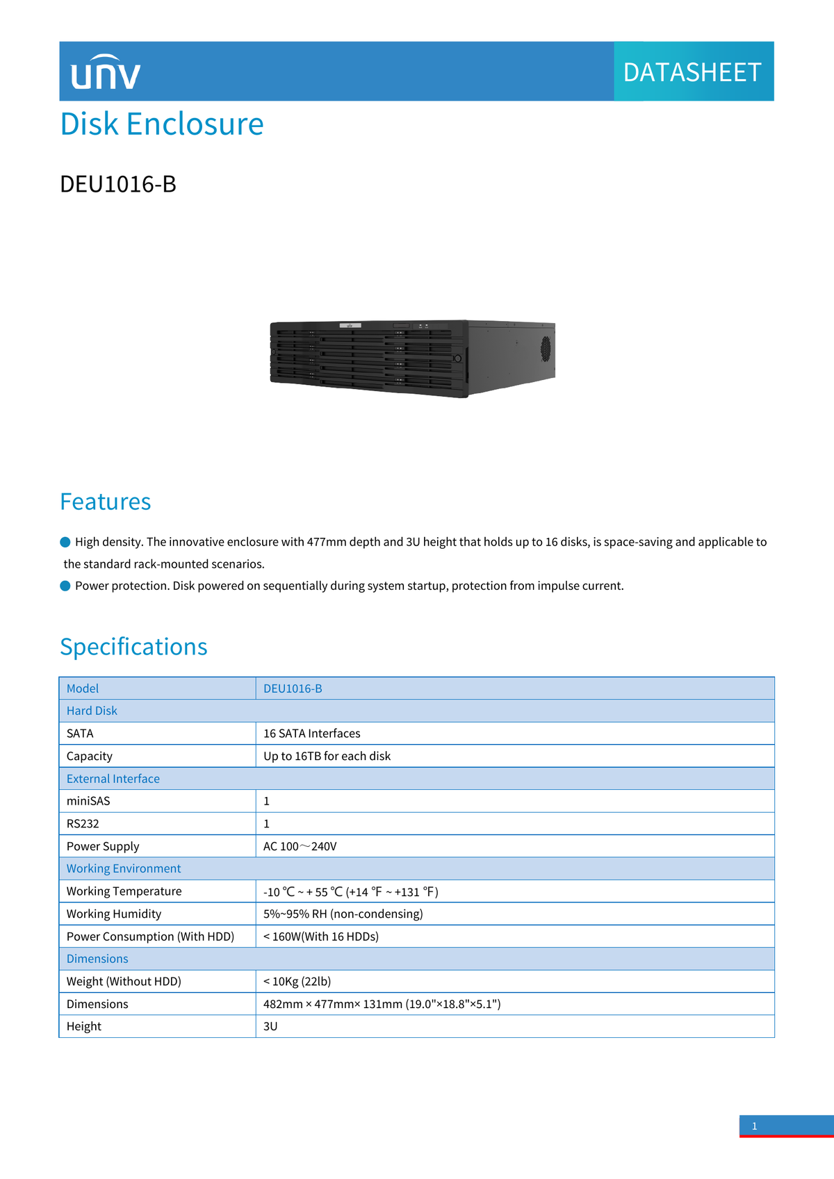 DEU1016-B 16 HDDs 3U Disk Enclosure