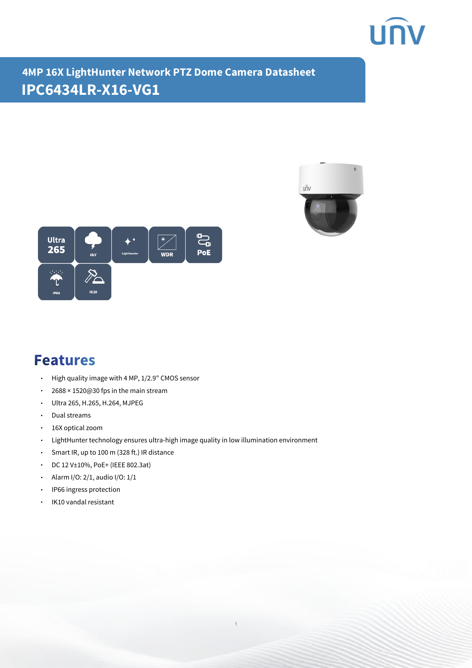 IPC6434LR-X16-VG1 4" PTZ 4MP