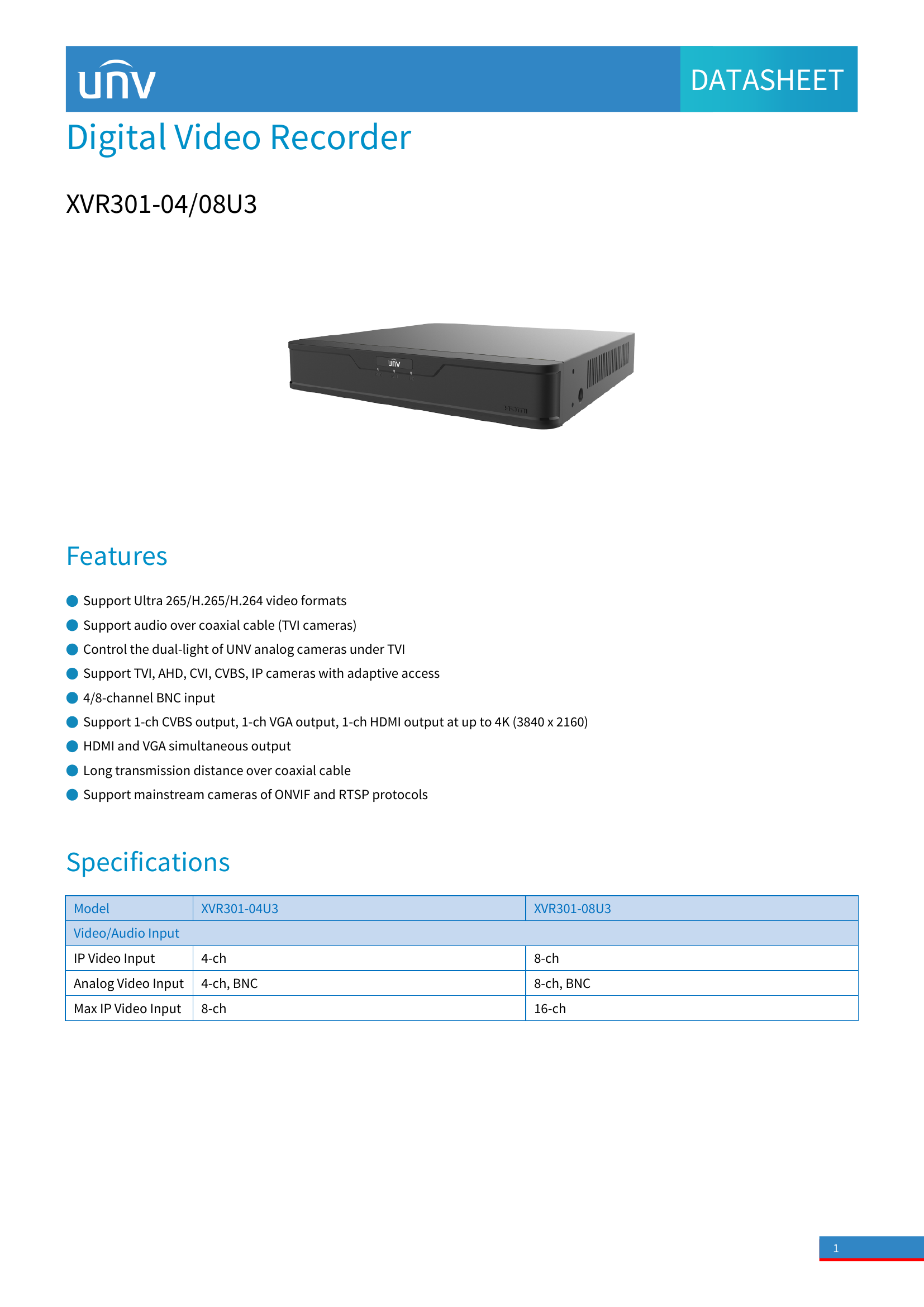 XVR301‑08U3 • 8‑Channel Hybrid DVR