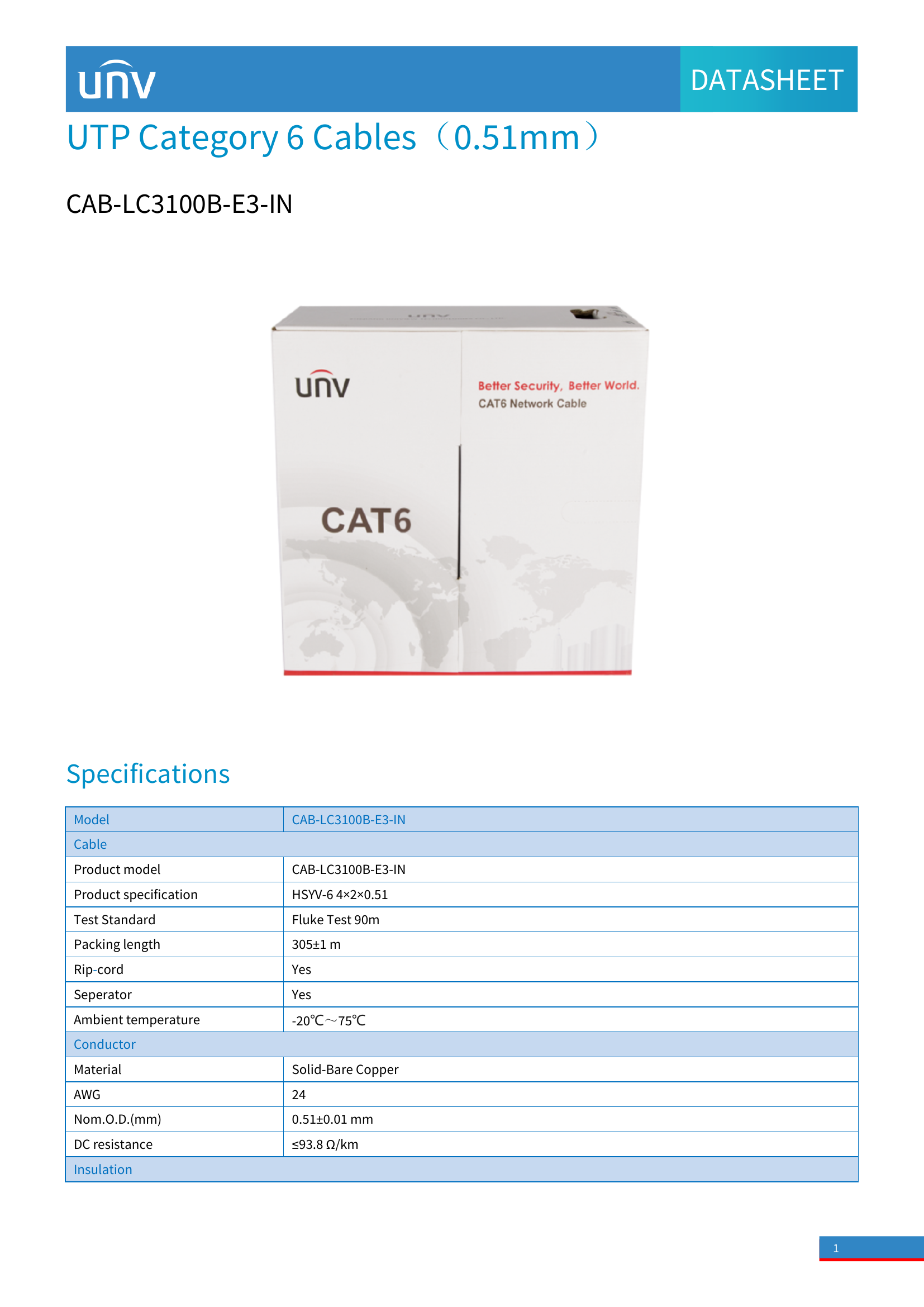 1000 ft Cat6e UTP Solid Cable – Black, 600 MHz