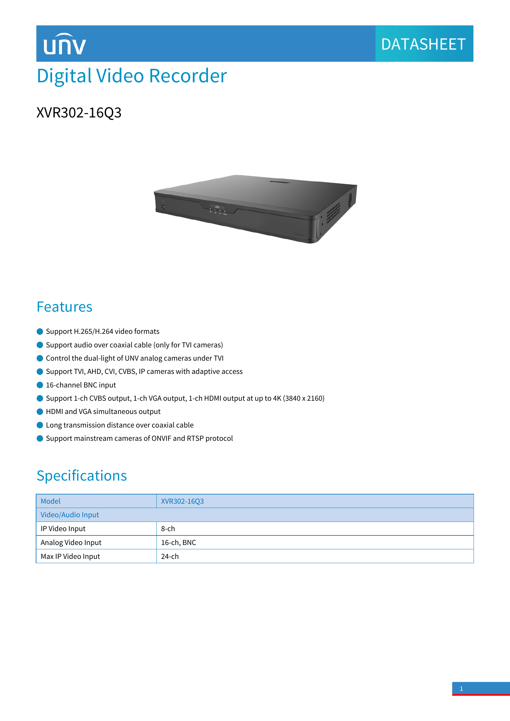 XVR302‑16Q3 • 16‑Channel Hybrid DVR