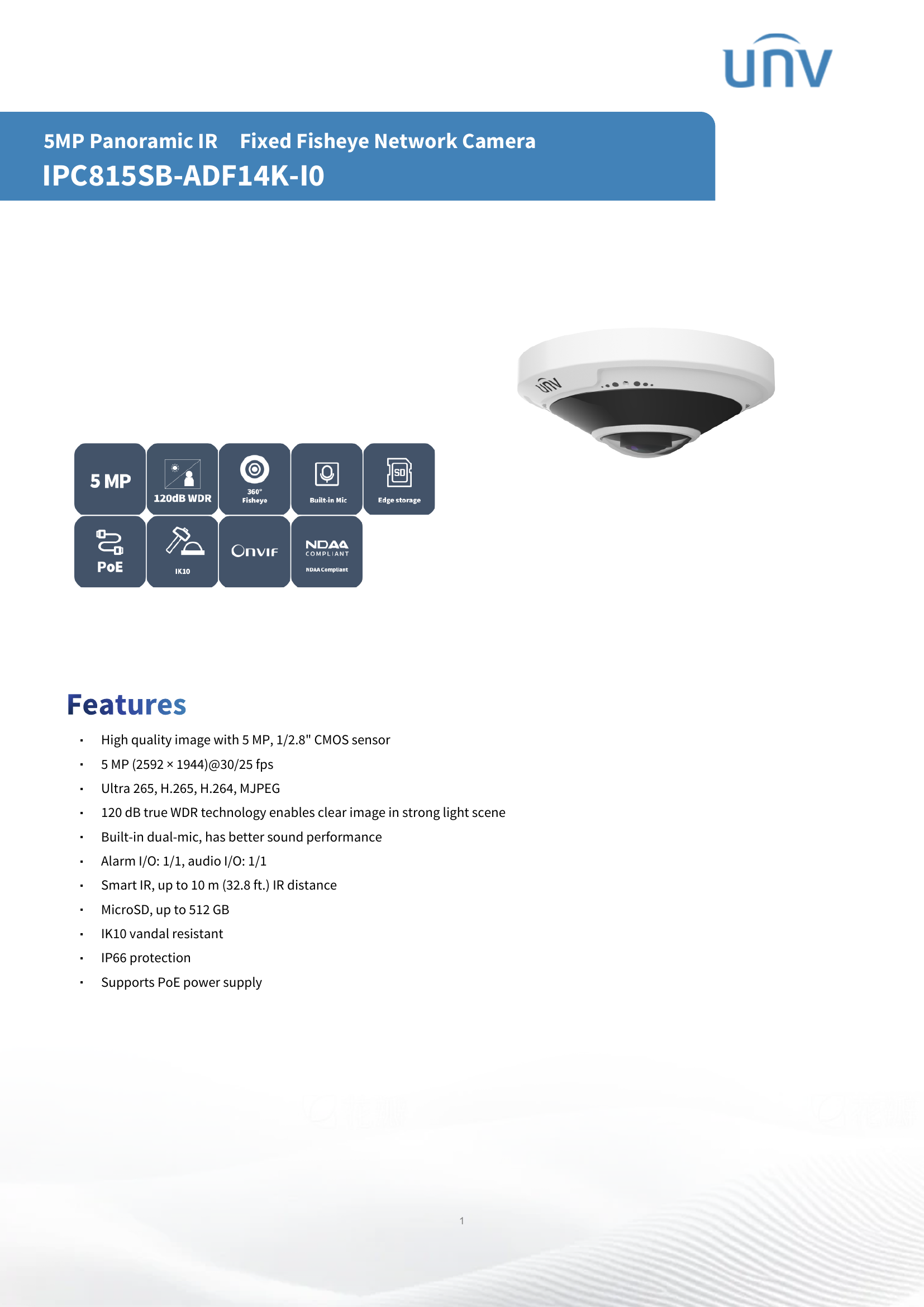 Fisheye 360° 5MP IPC815SB-ADF14K-I0