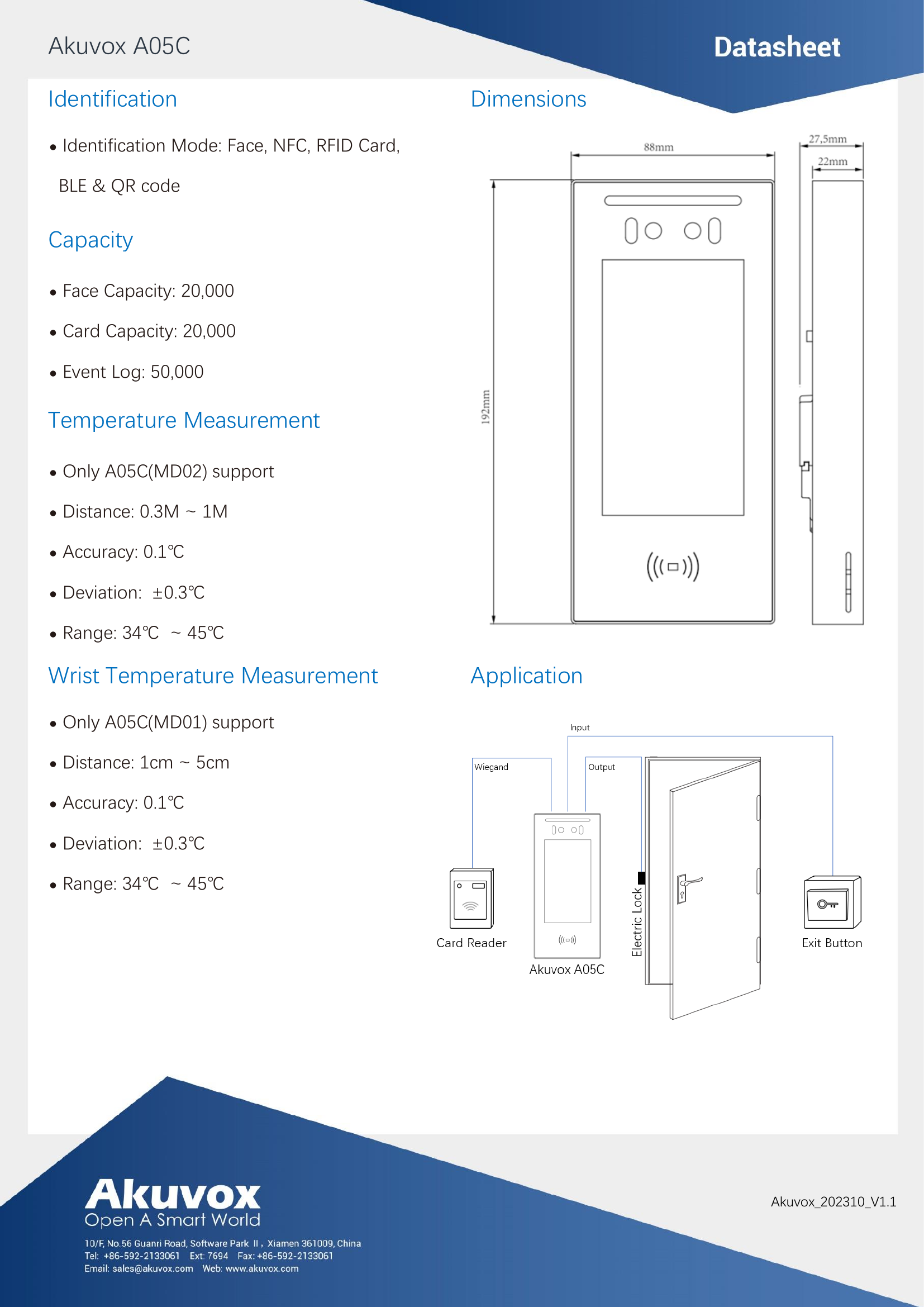 Akuvox‑A05 Bluetooth Face Reader