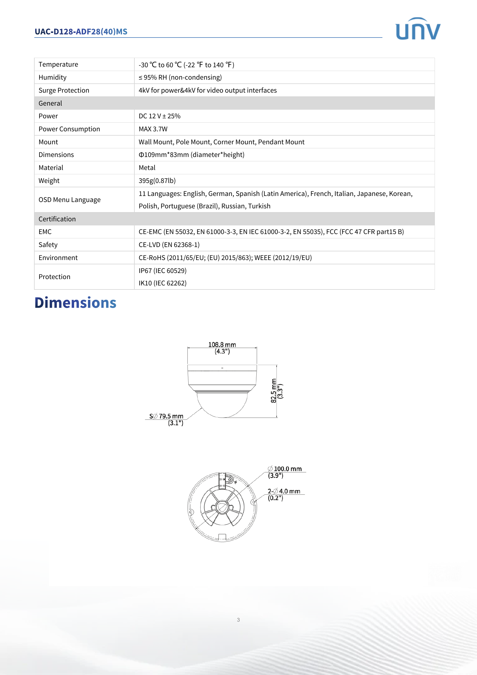 UAC-D128-ADF28MS LightHunter Dome 8MP