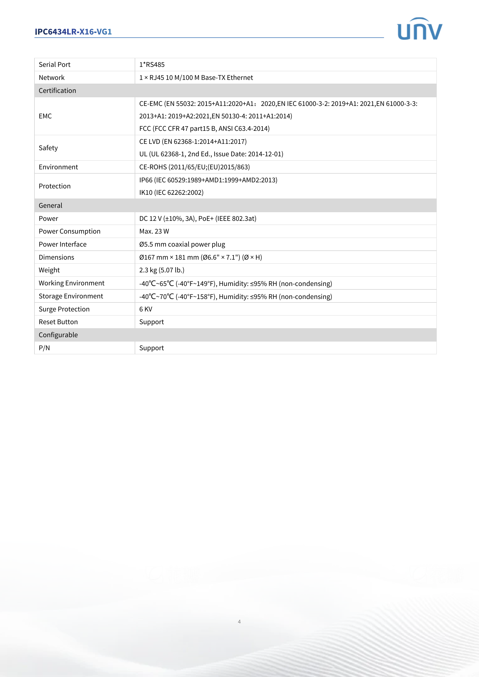 IPC6434LR-X16-VG1 4" PTZ 4MP