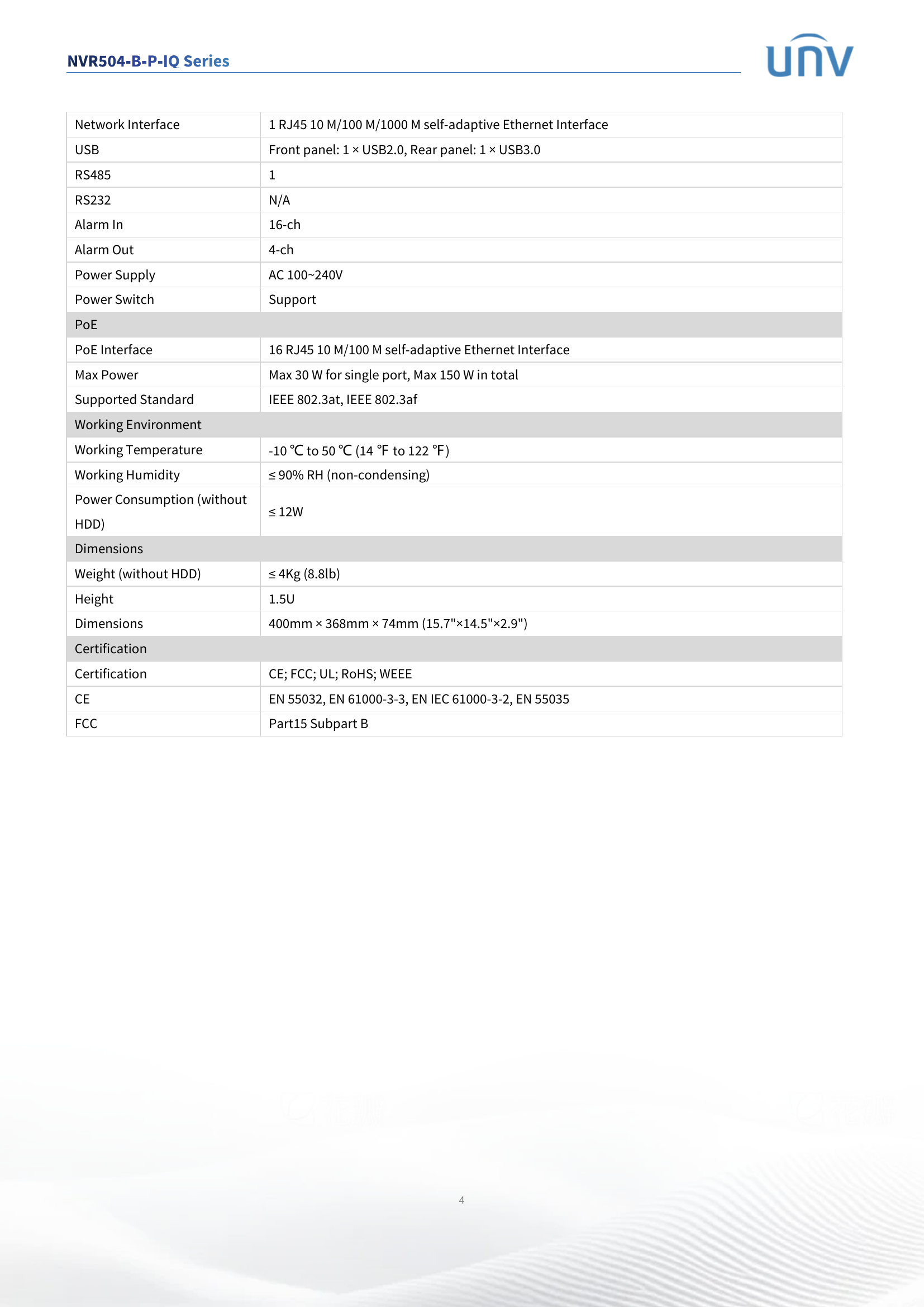 NVR504-32B-P16-IQ 32-Channel PoE 4K NVR (4-HDD)
