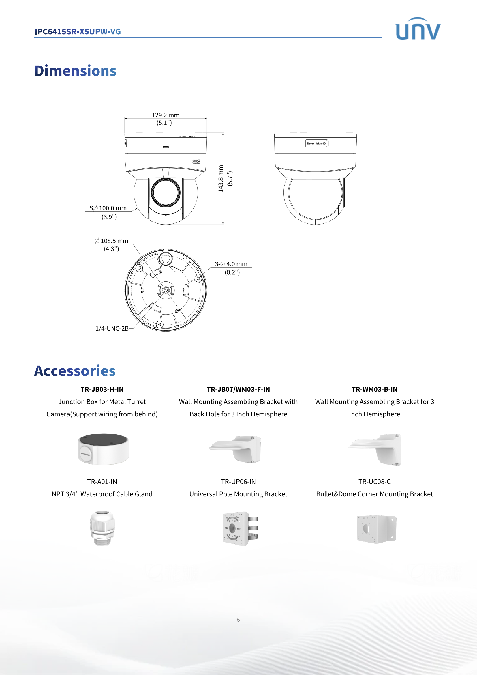 IPC6415SR-X5UPW-VG 2" Indoor Mini PTZ 5MP