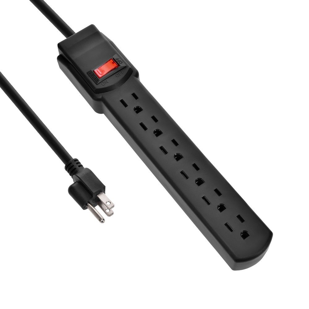 6 ft 6-outlet surge protector, black