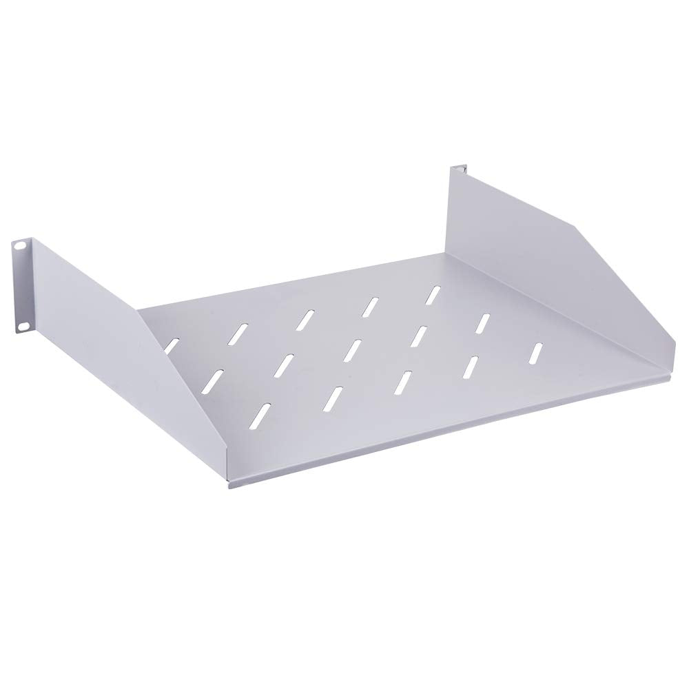Kenuco Vented 19" Universal Rack Shelf | 10.5" Deep | Heavy-Duty | Steel (13.7'' x 2U White)