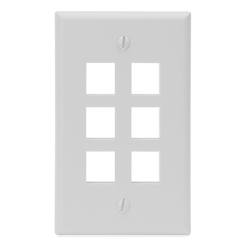 Kenuco White Keystone Wall Plate | Pack of 25 | 6 Port