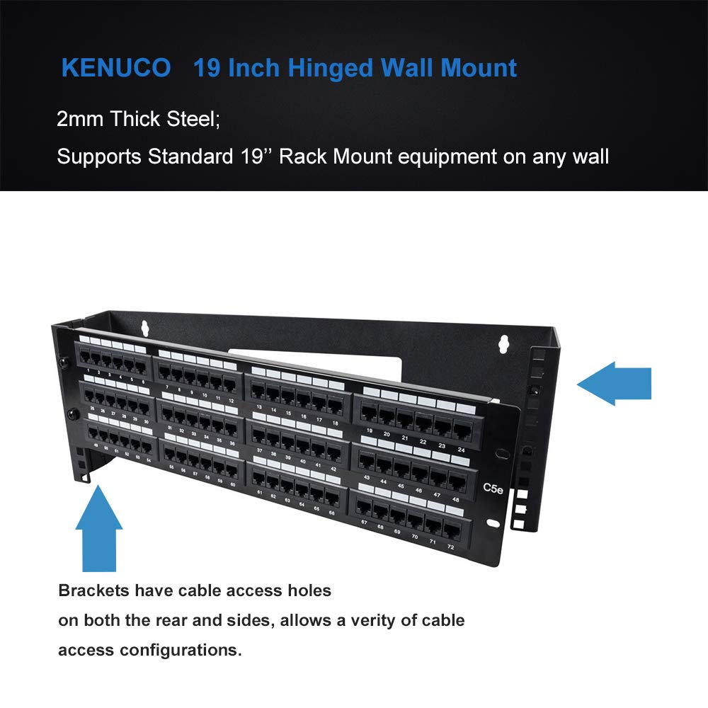 Kenuco 19 Inch Hinged Wall Mount Bracket Network Equipment Rack Electrostatic Powder Coated 16 Gauge Steel Hinged Wall Mount Bracket