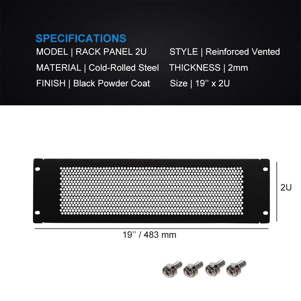 KENUCO Blank Rack Mount Panel Spacer with Venting for 19-Inch Server Network Rack Enclosure Or Cabinet Black