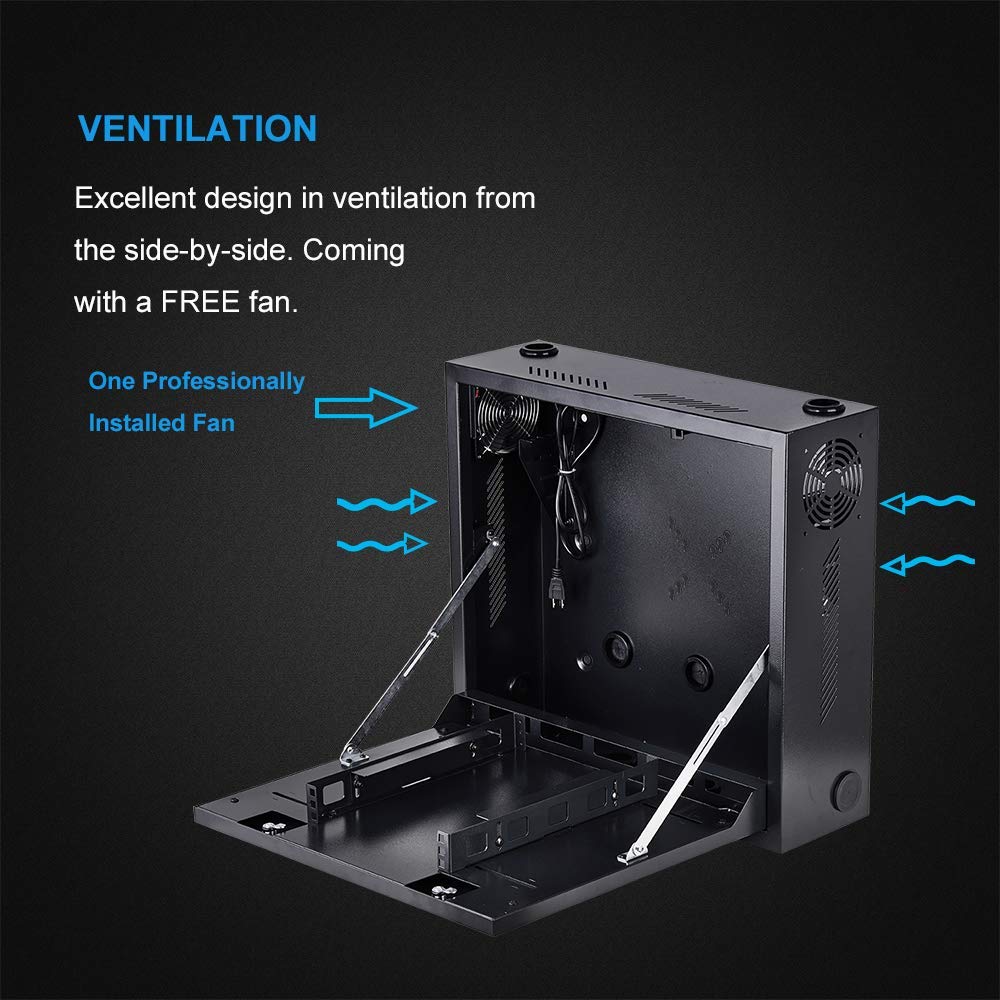 Kenuco Heavy Duty 16 Gauge Steel DVR Security Lockbox with Fan and Swing Open Top (24'' x 24'' x 8'' Black)