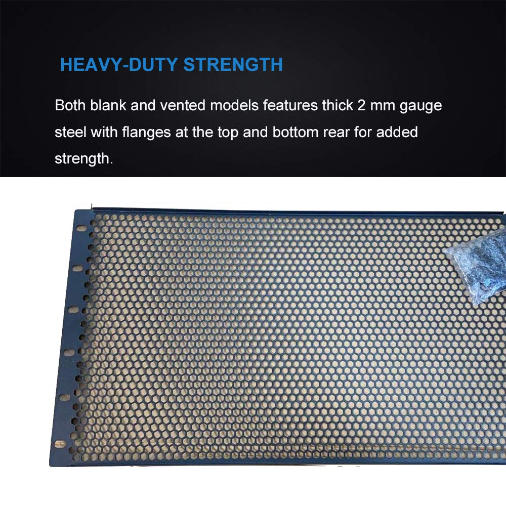KENUCO Blank Rack Mount Panel Spacer with Venting for 19-Inch Server Network Rack Enclosure Or Cabinet Black