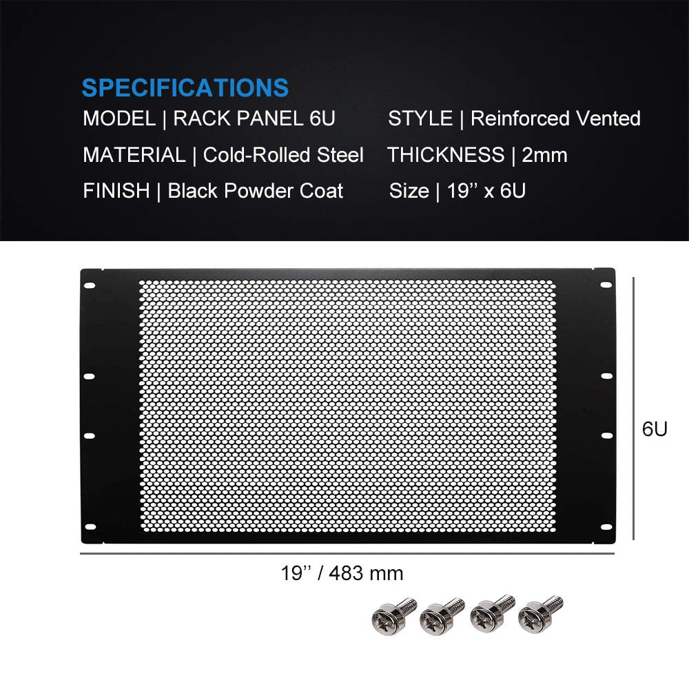 KENUCO Blank Rack Mount Panel Spacer with Venting for 19-Inch Server Network Rack Enclosure Or Cabinet Black